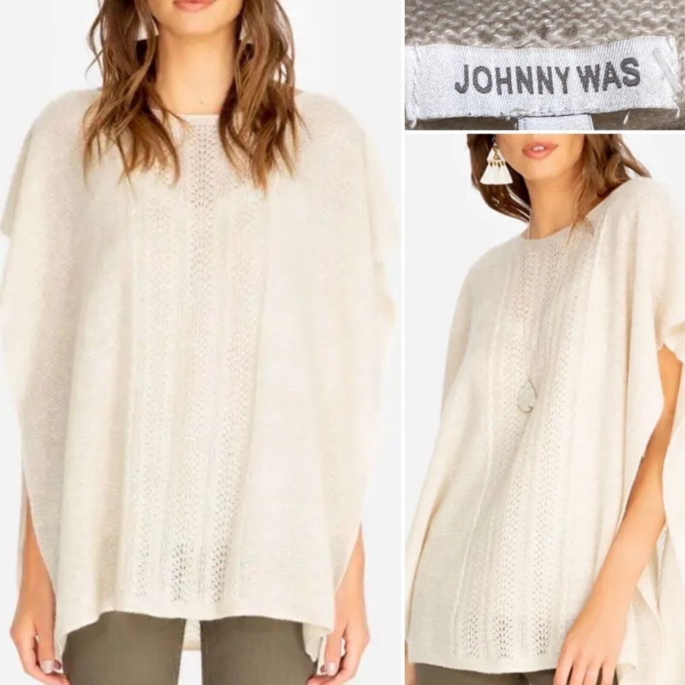Johnny Was Thea Cable Knit Cashmere Cover-Up Poncho Size M/L